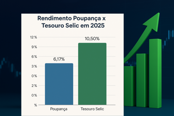grafico de rendimento da poupança versus tesouro selic em 2025